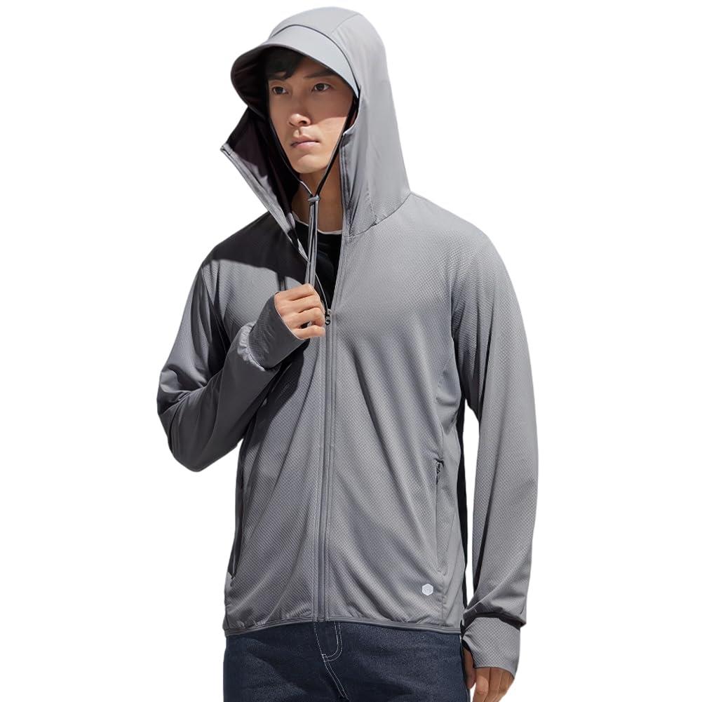 DMFU ラッシュガード メンズ 冷感素材 UPF50+ UVカット パーカー 夏 薄手 長袖 吸水 速乾 ストレッチ生地