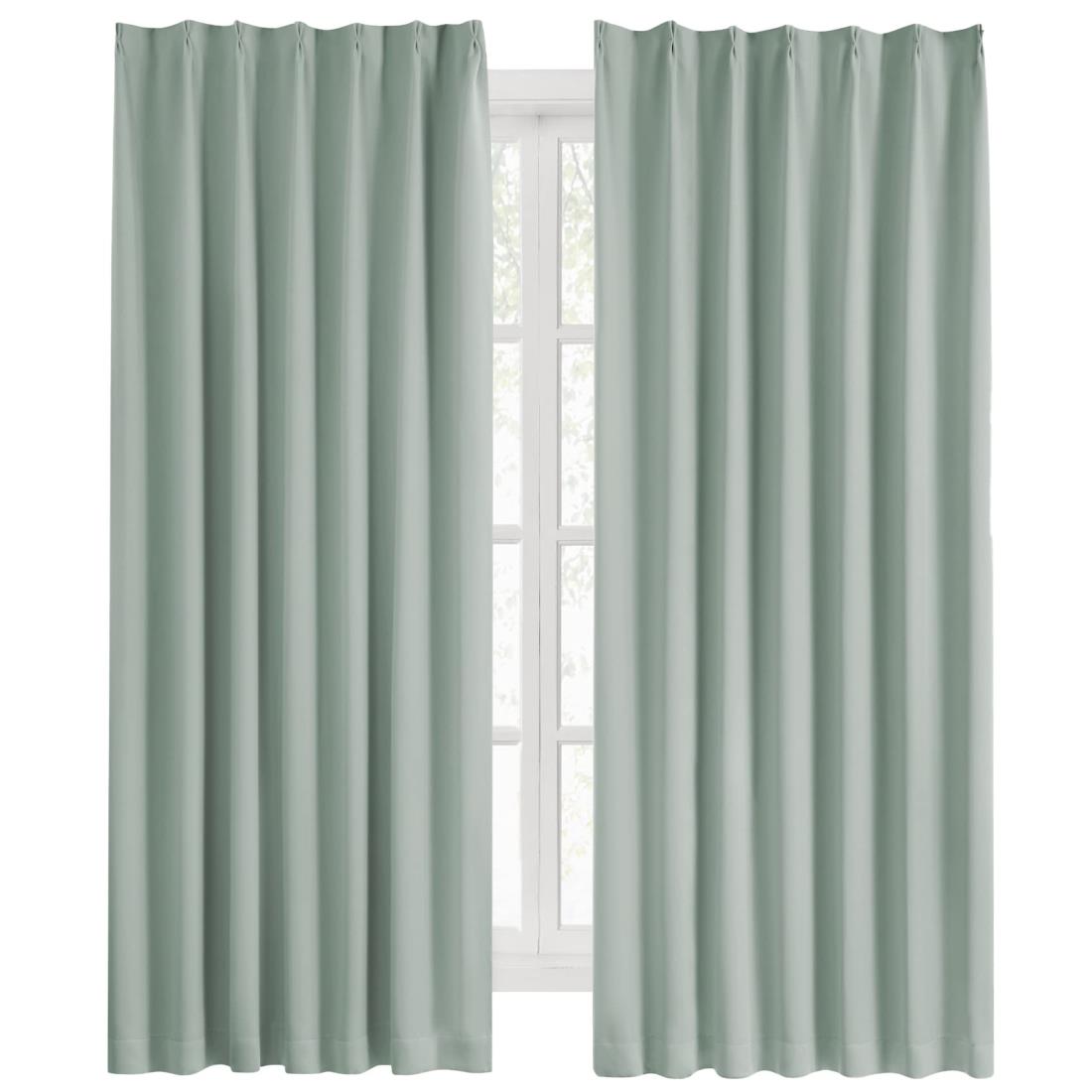 Hansleep カーテン 1級遮光 2枚組 幅100cm丈135cm カルダモングリーン 断熱 防寒 防音 省エネ 厚手 無地 おしゃれ 洗える リビング用 (カルダモングリーン, 幅100cm×丈135cm)