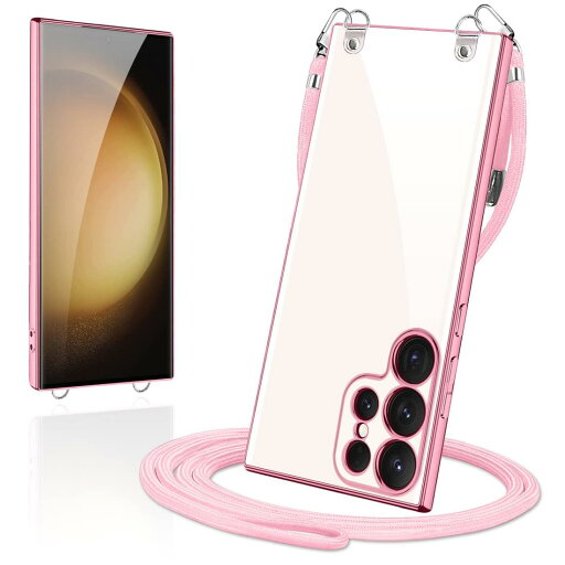 Galaxy S23 Ultra ケース ショルダー クリア ギャラクシーS23 Ultra SC-52D SCG20 カバー スマホケース 透明 TPU 肩掛け 首掛け 斜めかけケース 薄型 耐衝撃 シリコン メッキ加工 TPUバンパー(ローズゴールド) Galaxy S23 Ultra ケース ショルダー クリア ギャラクシーS23 Ultra SC-52D SCG20 カバー スマホケース 透明 TPU 肩掛け 首掛け 斜めかけケース 薄型 耐衝撃 シリコン メッキ加工 TPUバンパー(ローズゴールド)
