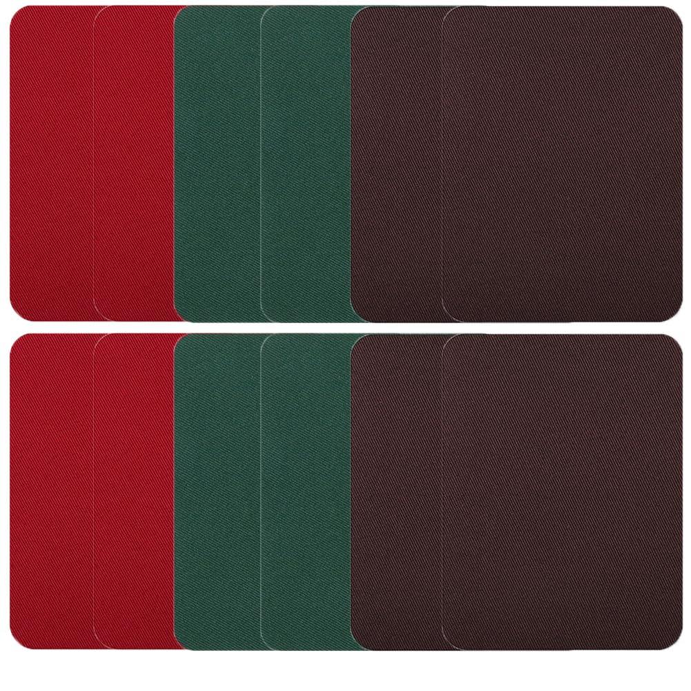 補修パッチ アイロンパッチ 3色12枚セット 長方形 約9.5cm×12.5cm 洋服 リペア 補修布 補修シート アイロン接着 貼付パッチ アイロンワッペン 布製 衣類 服の補修に DIY 手芸 自由に切り取れる(なつめ色/ダークグリーン/ダークブラウン)