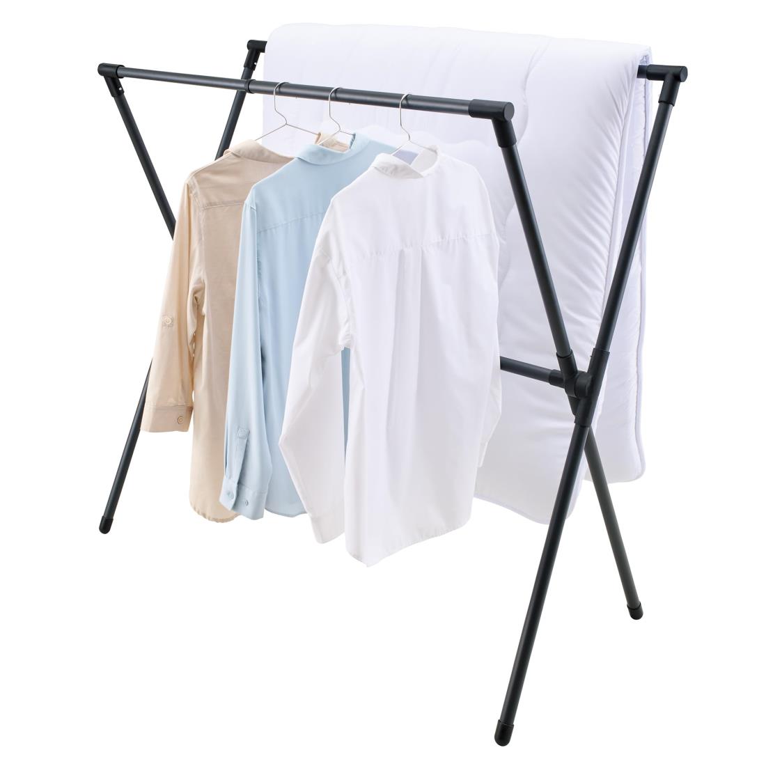 天馬 洗濯物干し 屋外 布団干し 伸縮式布団2枚干しX型 簡単組立 サビにくい 物干しスタンド ベランダ 室内物干し 折りたたみ ブラック【サイズ 幅87-138×奥行62×高さ115cm】【PSBK-11】