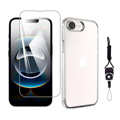 【1枚ガラスフィルム+シリコン ケース】For iphone 16e 用のフィルム 液晶保護フィルム 強化ガラス 高透過率 気泡ゼロ 指紋防止 飛散防止 For iphone se第4世代 用のケース クリア TPU 耐衝撃 落下防止 専用保護 シリコン ケース【Hcsxlcj】(se4用の)