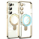 MuZiF Samsung Galaxy S25 用 ケース リング付き MagSafe対応 クリア メッキ加工 カバー 車載ホルダー対応 多機能 レンズ保護 薄型軽量 耐衝撃構造 透明柔らかいTPU アイフォンS25 用 磁気カバー クリアケース(Galaxy S25,きんいろ)