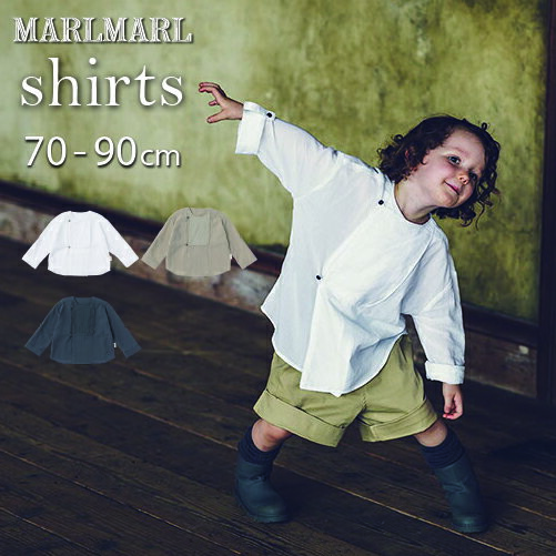 マールマール shirts シャツ 【baby】 コットン トップス 男の子 女の子 70cm-90cm 8ヶ月〜 1歳 2歳 3歳 MARLMARL 羽織 ギフト プレゼント ネイビー ホワイト ベージュ 綿100% 長袖 子供服 子ども服 ナチュラル 秋 冬 フォーマル