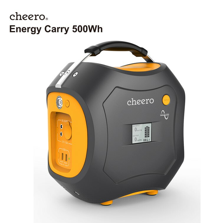 ポータブル電源超大容量モバイルバッテリーPSEマークチーロcheeroEnergyCarry500Wh災害停電緊急時防災アウトドアキャンプ車中泊電源USB・AC・DC出力口LEDライト付