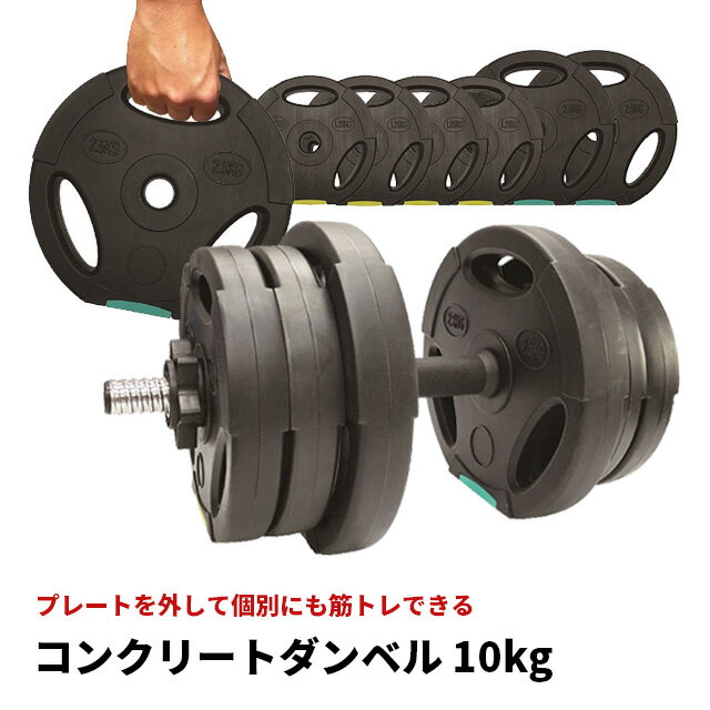 プレートだけでも筋トレできる!コンクリートダンベル 10kgBA-0354 筋トレ プレス おすすめ 胸筋 可変式 セット フィットネス トレーニング 筋力 腕力強化 鉄アレー 筋肉 ケトルダンベル プレート 鉄 アレー ボディービル 重さ調整 ネジ 調整