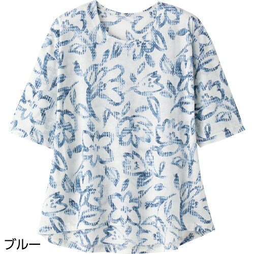 5分袖後ろ長め花柄Tシャツ A16シニアファッション レディース Tシャツ...