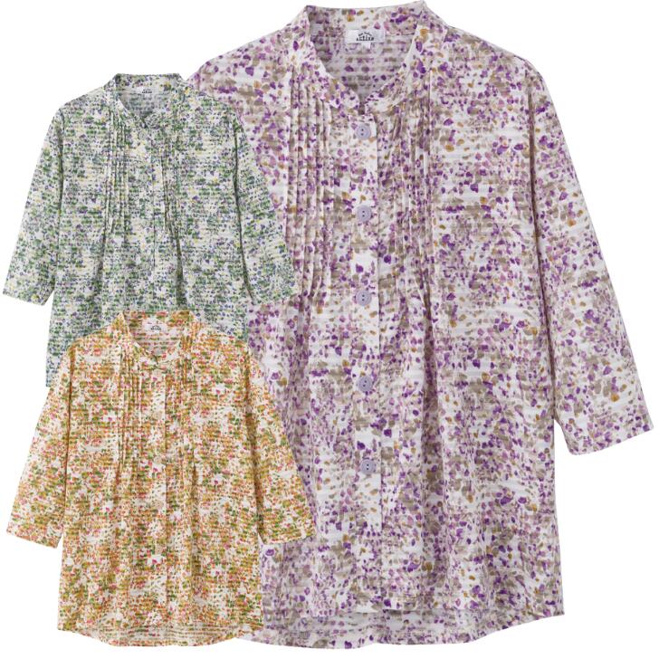 乾燥機対応 服 シニアファッション レディース トップス 春夏 ブラウス 【 7分袖ワンタッチテープ