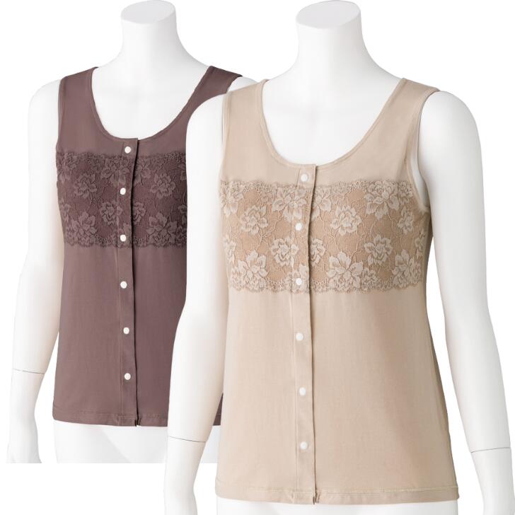 高齢者 下着 女性 インナー レディース 全2色 M-LL 【 カップ付レースノースリーブホックインナー K22 】 着やすい 介護 衣料 シニア レディース 祖母 おばあちゃん 70代 80代 90代のサムネイル