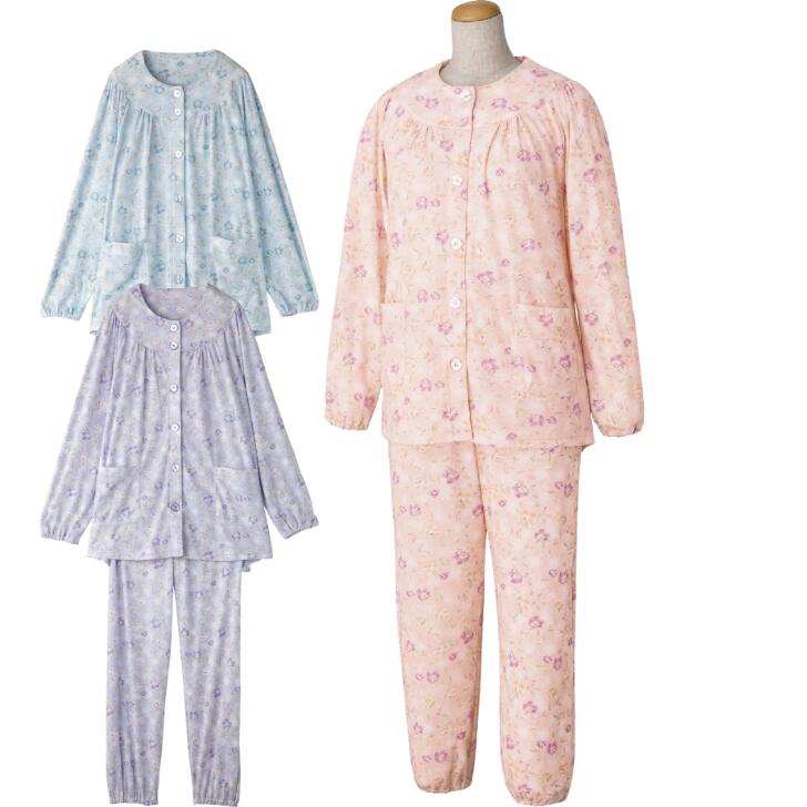 女性 シニア パジャマ 全3色 S-4L 【 ワンタッチパジャマ K22 】 着やすい 介護 衣料 シニア レディース 祖母 おばあちゃん 70代 80代 90代