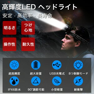 【新型5灯】 LEDヘッドライト USB充電式 高輝度 8点灯モード 作業灯 防災 登山 お釣りランニング 夜釣り キャンプ ヘルメットライト防水 SOSフラッシュ機能 PSE認証 蓄電池 2本付属通販格安セール情報 楽天 通販