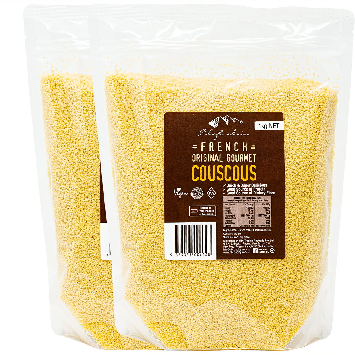 シェフズチョイス プレミアムクオリティ クスクス 1kg x 2袋 COUSCOUS 認証 Kosher Vegan NonGMO 業務用