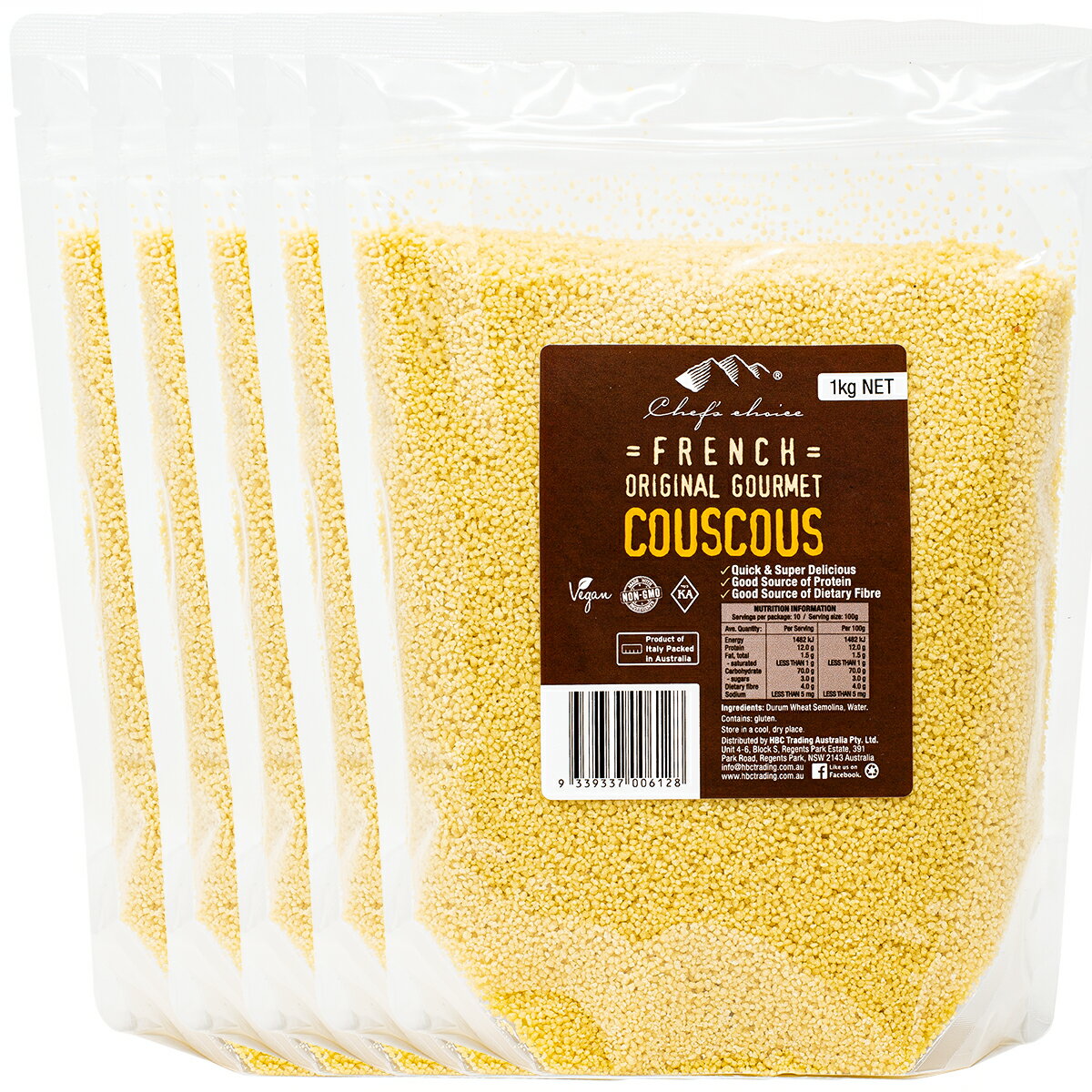 シェフズチョイス プレミアムクオリティ クスクス 1kg x 5袋 COUSCOUS 認証 Kosher Vegan NonGMO 業務用