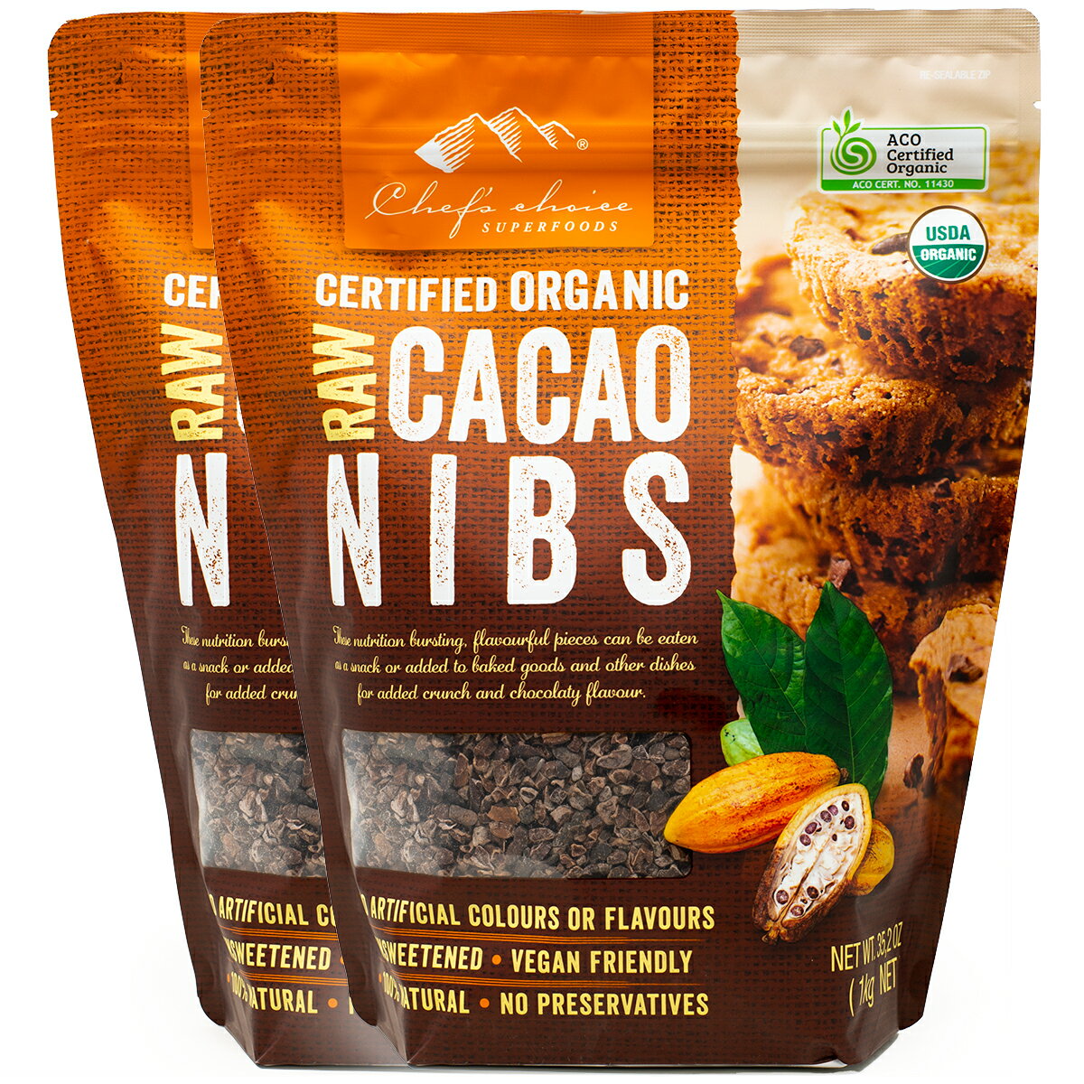 シェフズチョイス オーガニック ローカカオニブ 1kg × 2袋 Organic Raw Cacao Nibs カカオニブ カカオニブス 有機カカオニブ オーガニックカカオニブ かかおにぶ クリオロ種ブレンド 業務用