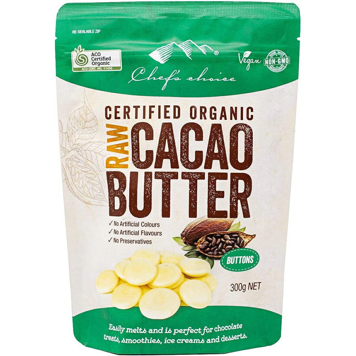 シェフズチョイス オーガニック ローカカオバター 300g 1kg Organic Raw cacao butter 使いやすい粒タイプ クリオロ種豆使用 コールドプレス RAW製法 ココアバター かかおばたー ローチョコレ…