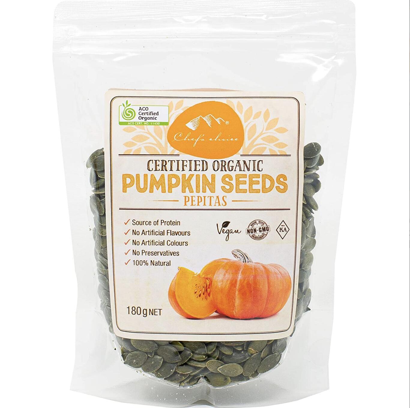 シェフズチョイス オーガニック パンプキンシード 180g 1袋 3袋 Certified Organic Pumpkin Seed Pepitas 有機かぼちゃの種