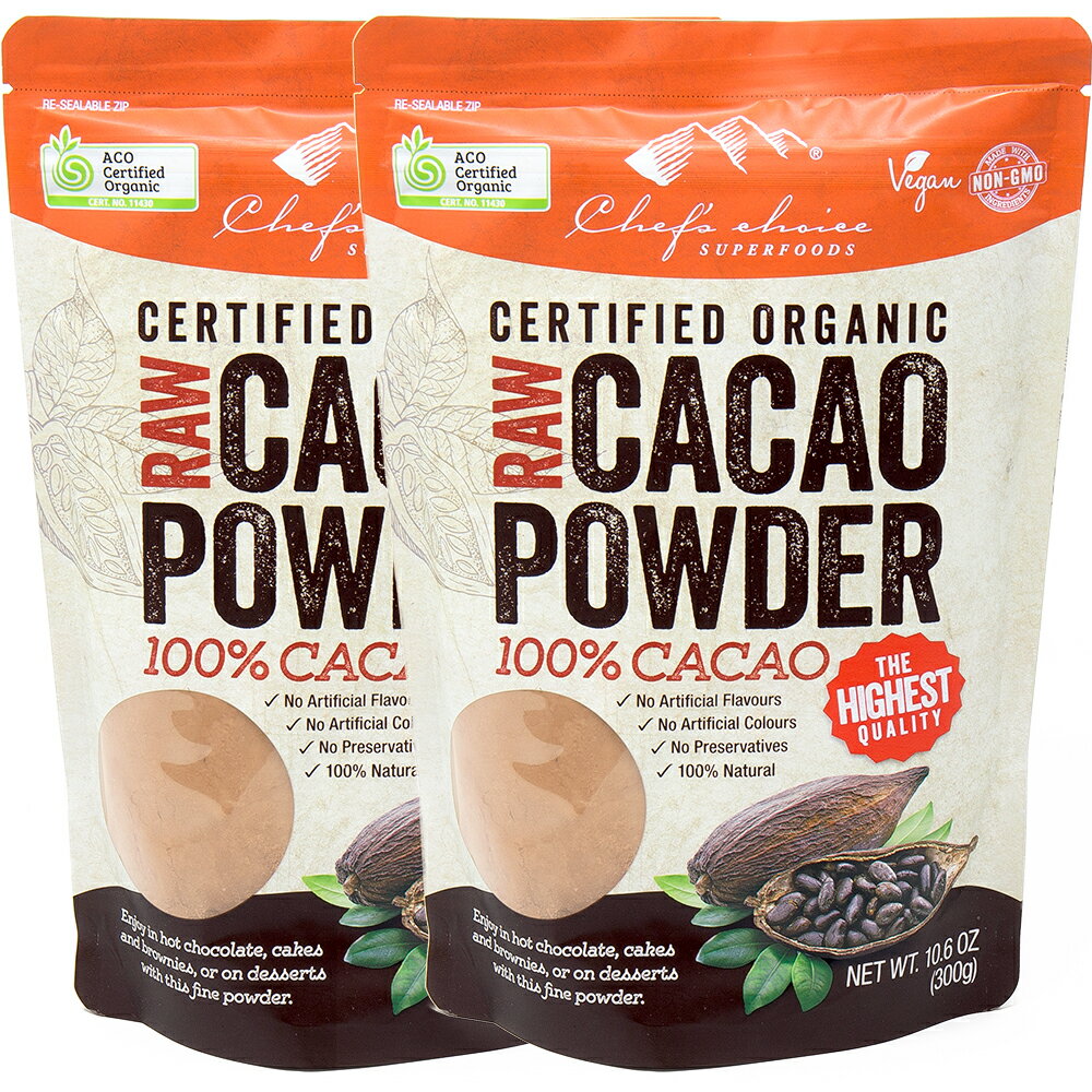 有機カカオパウダー [300g x 2袋] 600g 非アルカリ処理 RAW製法 純ココアパウダー Organic Raw Cacao Powder cocoa p…