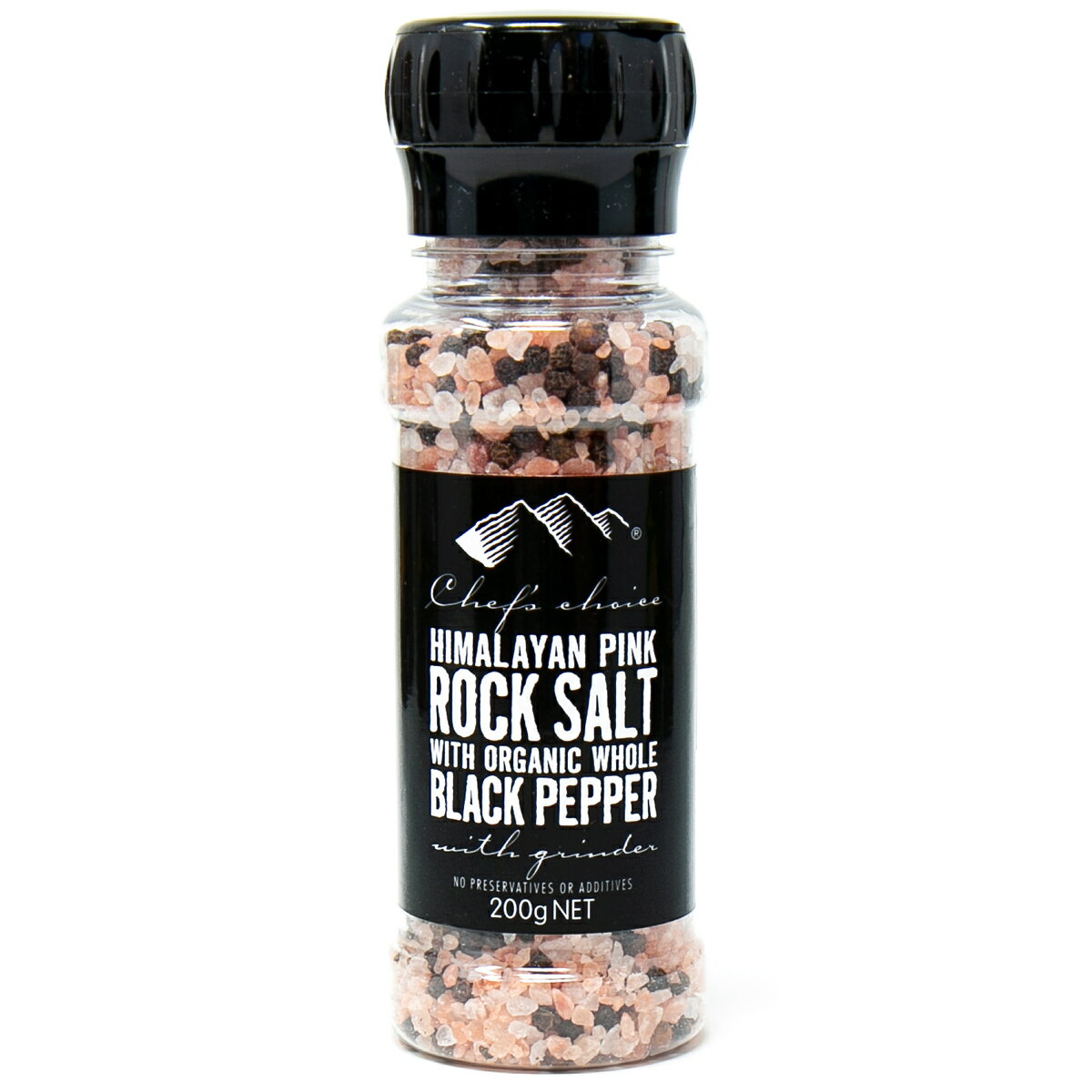 シェフズチョイス ヒマラヤ岩塩 & オーガニックブラックペッパー 200g ミル付き BPAフリーボトル Pink Rock Salt with Grinder 岩塩 ピンクソルト ぴんくそると ピンク岩塩 黒胡椒 黒コショウ コショウ 胡椒 有機黒胡椒 こしょう 塩コショウ 塩胡椒 塩こしょう