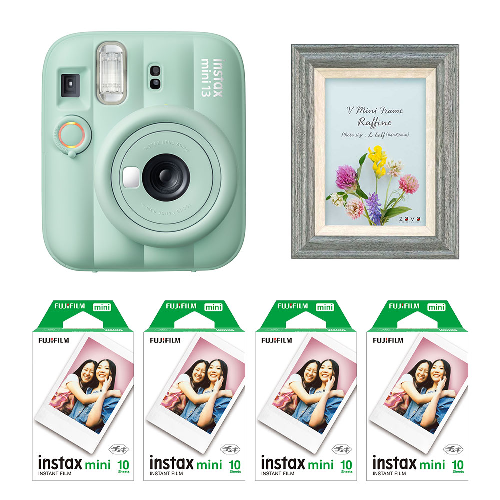 【フォトフレームセット】富士フィルム チェキ インスタントカメラ　instax mini13【ラグーングリーン】フォトフレーム(60798) フィルム付き ギフトセット