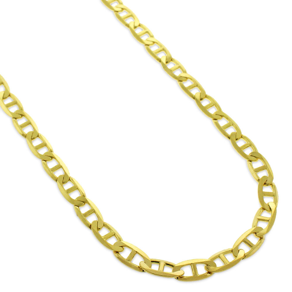 【送料無料】14K イエロー ゴールド 4mm ソリッド マリナー アンカー リンク フラット ネックレス チェ..