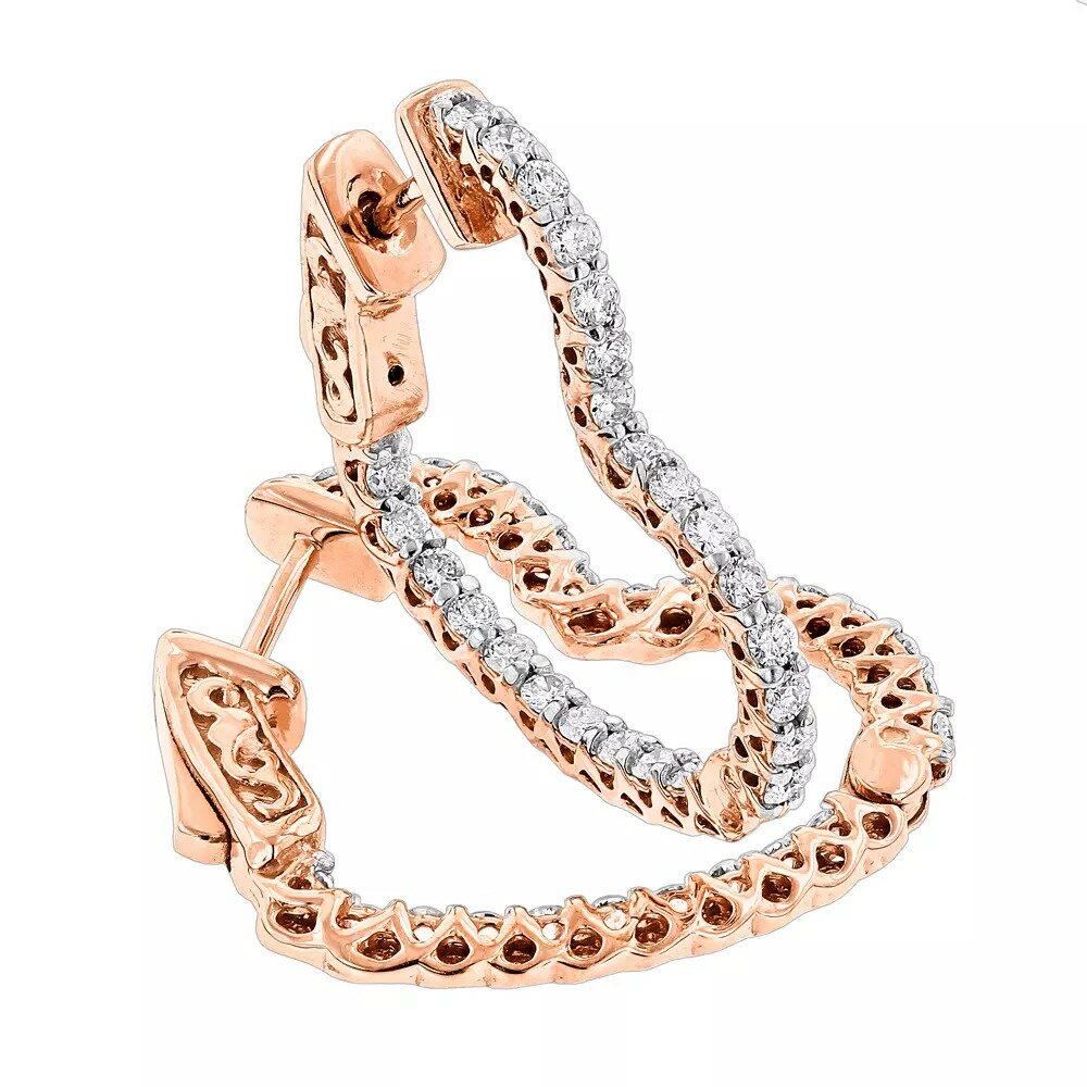 【送料無料】14K 14金 ローズゴールド ハート ダイヤモンド フープ ピアス インサイド アウト デザイン ラックスマン 1カラット シングル JOERODEO 【JACOB＆CO ジェイコブ アンド コー/Aqua Master アクアマスター/Joe Rodeo ジョーロデオ 正規品販売店】(4)