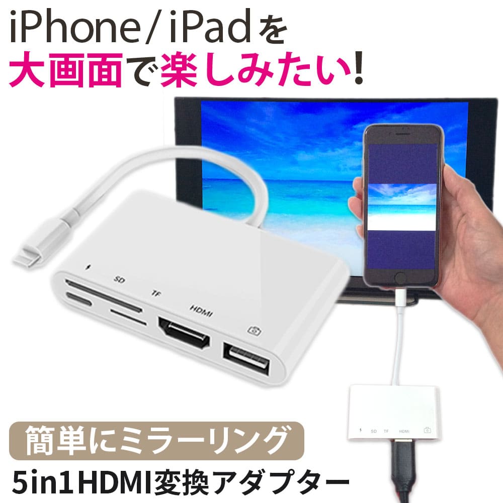 iphone ƥ ³ ֥ hdmi Ѵץ iphone ipad ߥ顼 ˥ 饤ȥ˥ hdmi youtube ƥ 5in1 ǡ¸ ܹ ư usb sd ޥsd  ̿ usb Хåå ios13б ܸդ 90ݾ