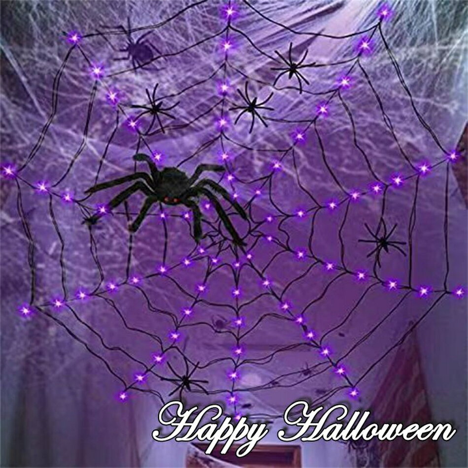 ハロウィン飾りLEDライト イルミネーション クモの巣 蜘蛛の巣 飾りつけ スパイダーウェブ クモフィギュア 飾り LEDライト ハロウィン LEDストリングライト 吊り飾り 装飾 ハロウィーン 電池給電式 玄関 屋外 飾り付け ライト 雰囲気造り 本格