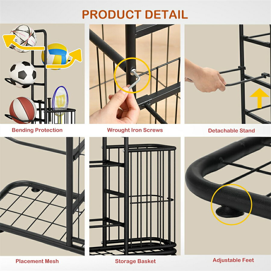 ボール収納棚、サッカーラック、ボール収納ガレージ、ボールラック、ガレージスポーツ器材収納場所、バスケット収納棚、バスケット付き、おもちゃ/スポーツ装備収納室内 [2]