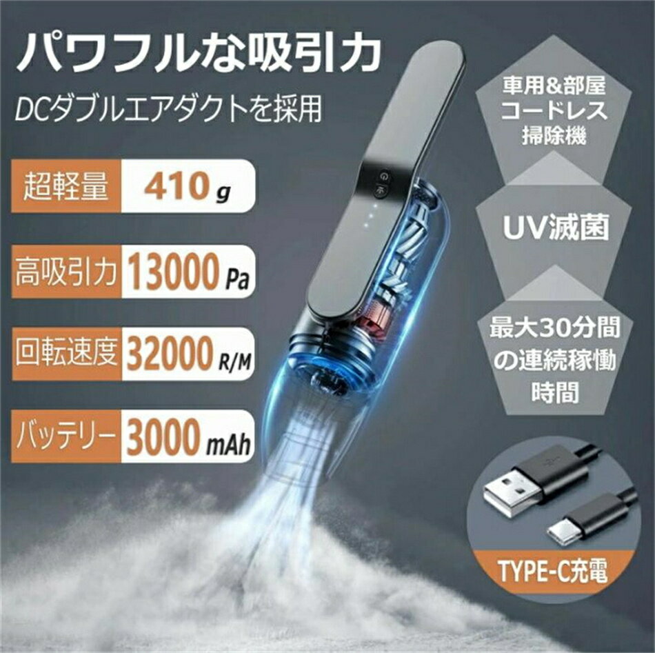 ハンドクリーナー ミニ掃除機 ハンディクリーナー コードレス掃除機 ハンディー掃除機 小型掃除機 車用掃除機 コンパクト 掃除機 強力 USB充電式 車載掃除機