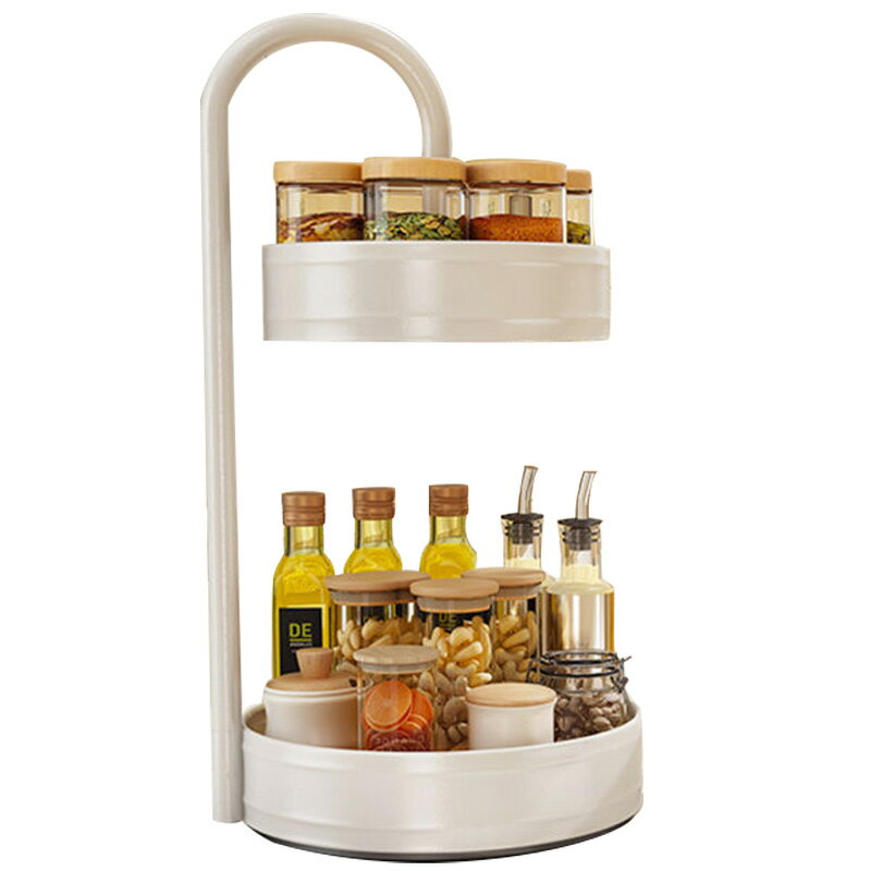 スパイスラック 回転 おしゃれ 調味料ラック 360°回転式 キッチン収納 360°回転簡単 2段 取り外し キッチンスタンド スパイスラックオーガナイザー 調味料収納 卓上収納 丸型 収納棚
