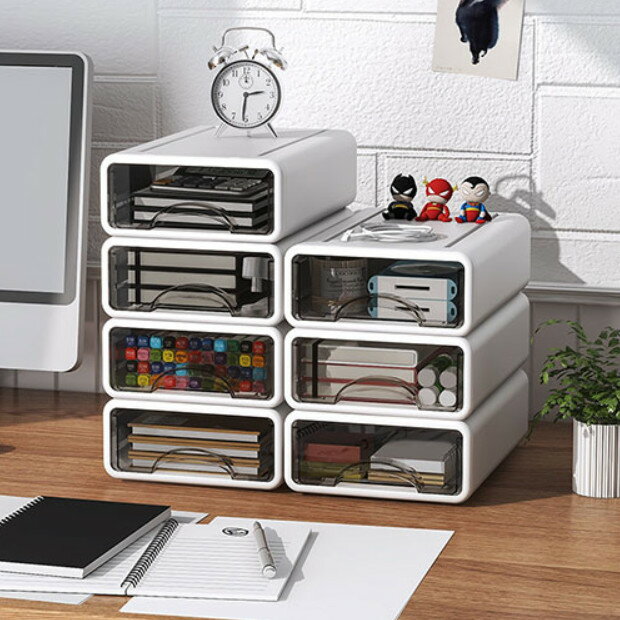 引き出し 卓上収納ケース 収納ボックス プラスチック A4/A5対応 横 小物 1段 2段 3段 ホワイト 透明 滑り止め 文房具収納 書類ケース 化粧品 事務用品 文書 衣類収納 組み合わせても 頑丈 [2]