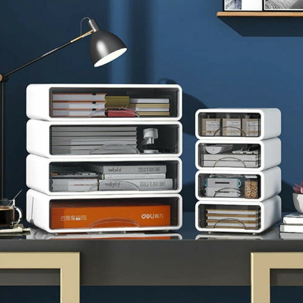 引き出し 卓上収納ケース 収納ボックス プラスチック A4/A5対応 横 小物 1段 2段 3段 ホワイト 透明 滑り止め 文房具収納 書類ケース 化粧品 事務用品 文書 衣類収納 組み合わせても 頑丈 [3]