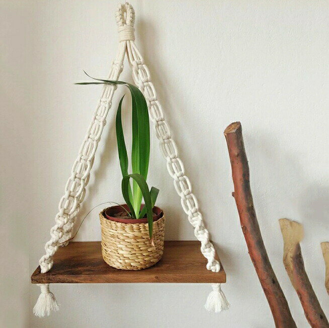 ウールタペストリー 北欧 壁掛け棚 手作り ボヘミアンスタイル 木製シェルフ マクラメ おしゃれ 北欧風 ウォールデコレーション インテリア 壁ストラップ 壁飾...