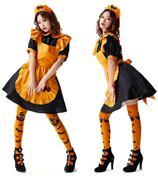 メイド服 レディース ハロウィン衣装 メイド コウモリ 吸血鬼変身 制服 かぼちゃ パンプキン 変装 巫女 魔女 エプロン ゴスロリガールズ ハロウィーン用品 ...