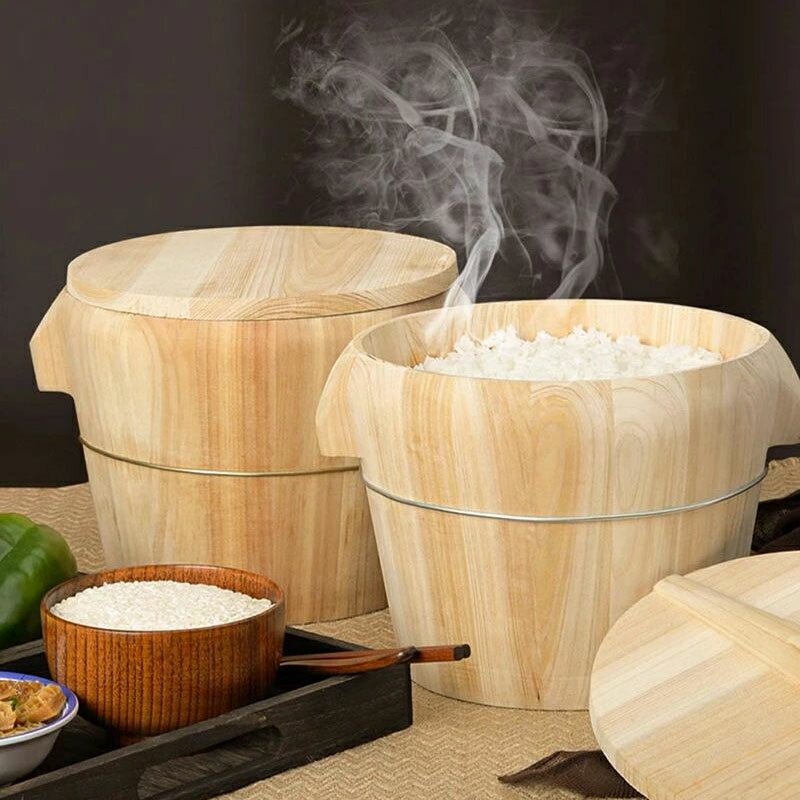 木製おひつ 約直径30/35cm スギ材製おひつ 弧エッジ形 木製 飯櫃 飯びつ 炊飯器 お鉢 寿司桶 ご飯 木桶..
