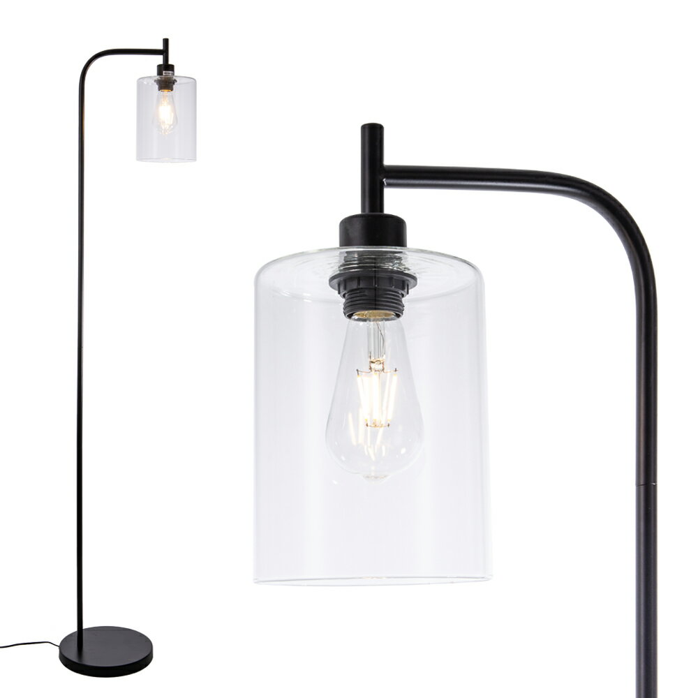 フロアライト ガラス おしゃれ スタンドライト マット ブラック 送料無料 間接照明 北欧 LED E26 1灯 頑丈 一人暮らし シンプル 明るい インテリア照明 リビング用 寝室 読書 床置き フロアランプ ブラック 黒 160cm 組立簡単 あす楽
