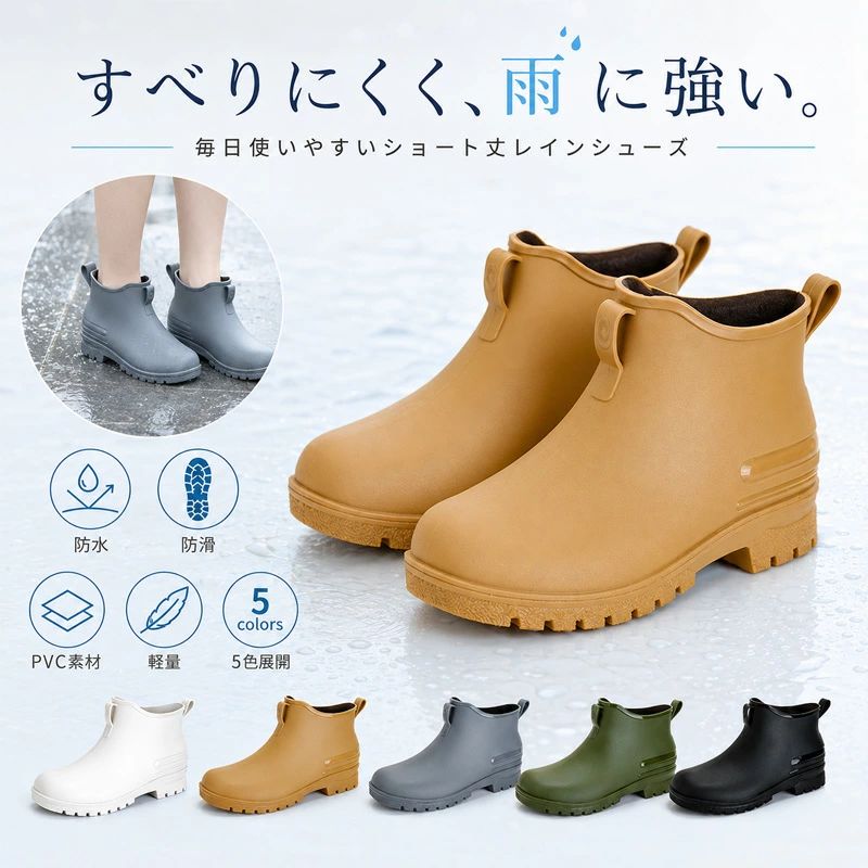 レインブーツ レディース 防水 ショートブーツ 軽量 レインシューズ 雨靴 おしゃれ...