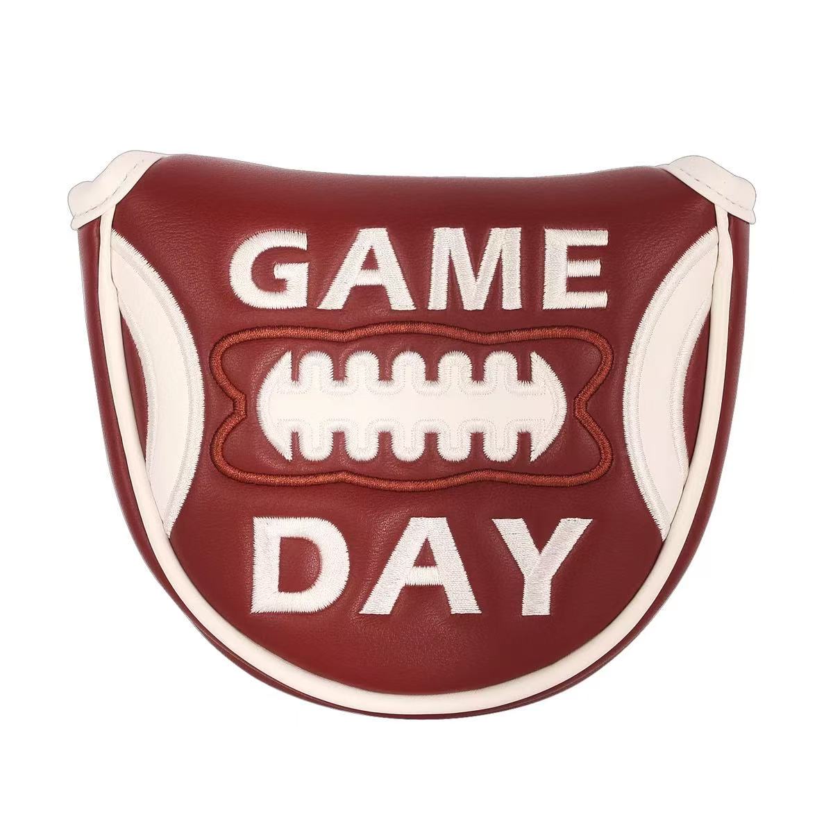 パターカバー マレット用 ゴルフ ヘッドカバー GAME DAY アメフト風デザイン マグネット式 オデッセイ 2ボール対応 PUレザー 傷防止 レッド ブラウン