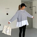 ロンT ボーダー フレア カットソー プルオーバー トップス レディース カジュアル ママファッション リラックス ゆったり オリジナル 送料無料 CHERI/sweet long tee(Original)