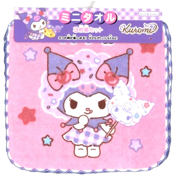 キャラクター雑貨CHERICOのミニタオル クロミちゃん 3枚セット 902045 クロミ 3枚組 プチタオル サンリオ かわいい グッズ キッズ 子供 人気 タオル 【t1394】｜アングル2