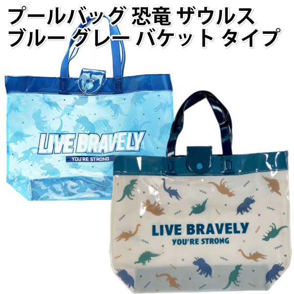 プールバッグ 恐竜 ザウルス ダイナソー バッグ ブルー グレー バケット 子供 かっこいい キッズ おし..