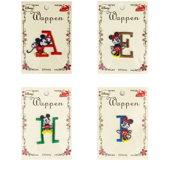 ワッペン ディズニー アルファベット イニシャル 英字 ミッキー ミニー ミニーちゃ...
