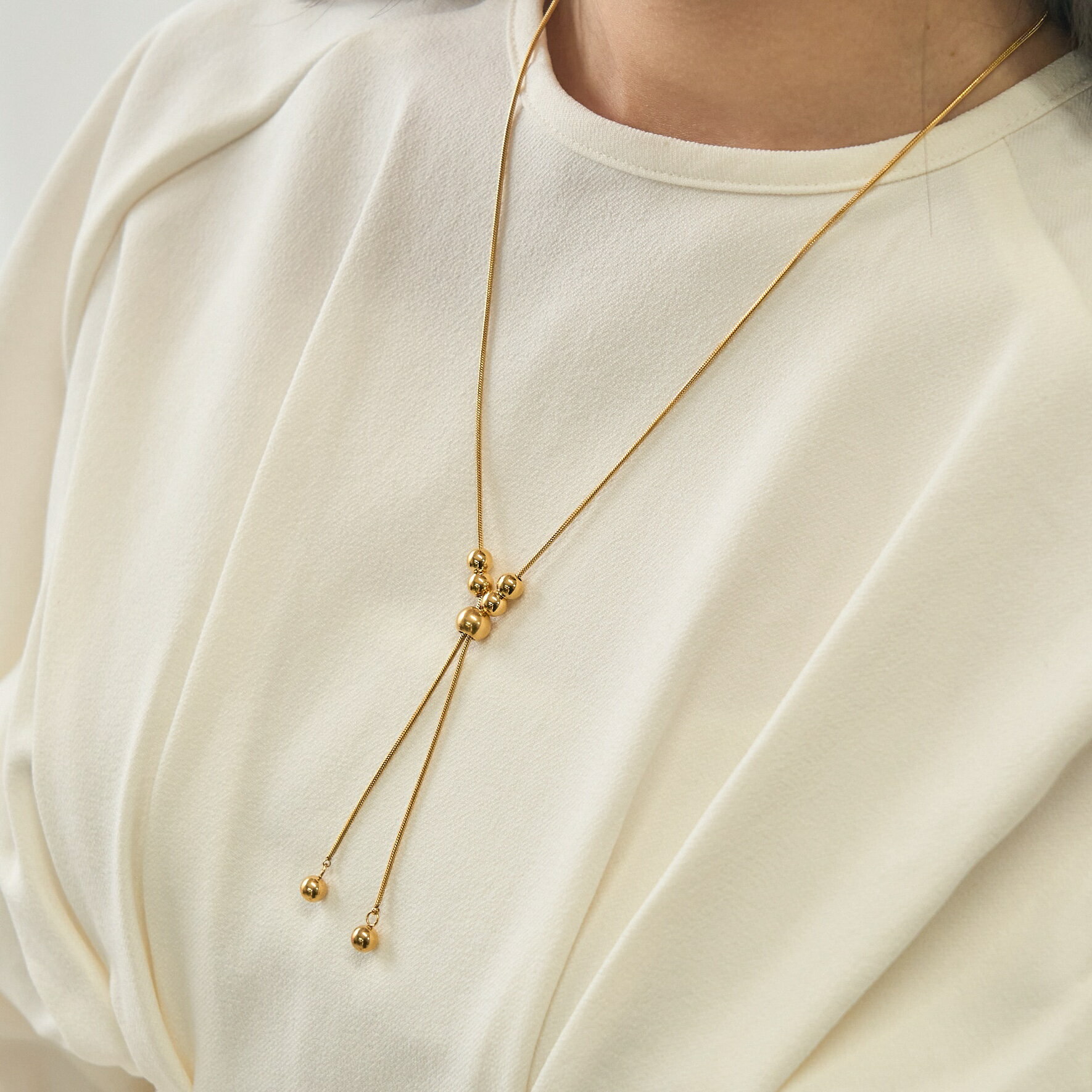 【 限定SALE 30%OFF 】1980円→1380円 2way スライドボール Y字チェーンネックレス 金属アレルギー対応 サージカルステンレス 316L レディース ロングネックレス つけっぱなし アクセサリー ジュエリー オケージョン ゴールド シルバー 結婚式 プレゼント ギフト