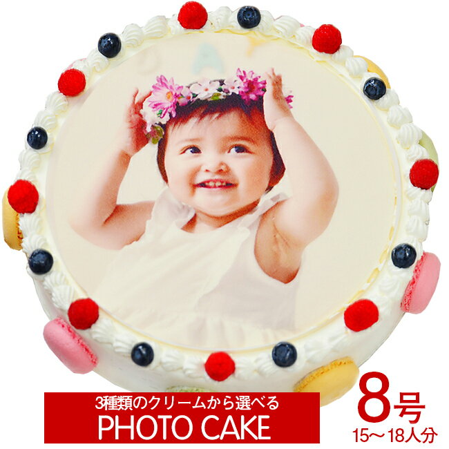 マカロン 写真ケーキ8号サイズ 直径24cm 15〜18名用サイズ　3種類から選べる写真ケーキ　子供から大人がたのしめる新定番　写真 ケーキ をご賞味あれ