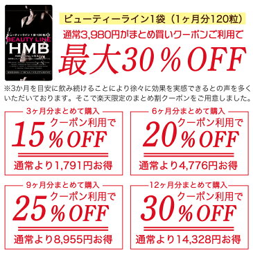 クーポン利用でまとめ買い最大30%OFF 1日4粒でプロテイン10杯分 楽天ランキング1位獲得 送料無料 女性専用 HMBサプリ BEAUTYLINE 美BODYメイク“くびれ”も“美尻”も思いのまま