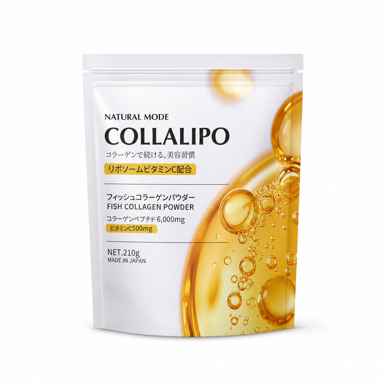 COLLALIPO コラーゲンパウダー 210g 約30日分 フィッシュコラーゲンペプチド6,000mg ビタミンC500mg リポソームビタミンC配合 無香料 甘味料不使用 NATURALMODE