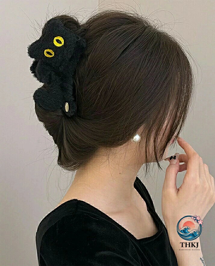 可愛い猫型バンスクリップ モコモコ 2 カラー オフィス 髪留め クリップ 可愛い シ...