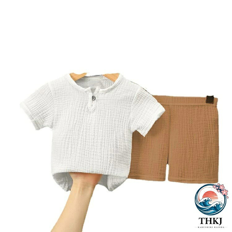 半袖 上下セット 子供服 ガーゼ じんべい コットン ショートパンツ キッズ ヘンリ...