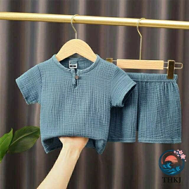 半袖 上下セット 子供服 ガーゼ じんべい コットン ショートパンツ キッズ ヘンリ...