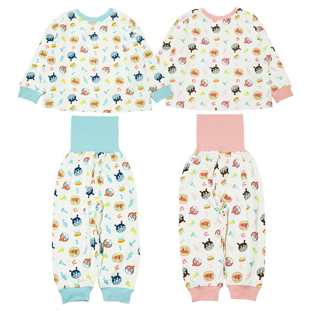 ・【本体綿100％】2025年 春物 アンパンマン スムス どっちも前だよ 腹巻付き 総柄 長袖パジャマ